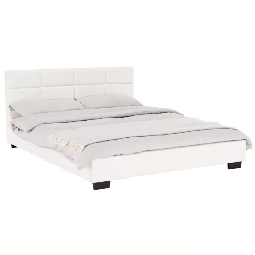 Ágy ágyráccsal, 160x200, fehér textilbőr, MIKEL