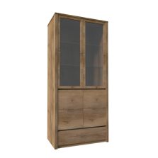   Vitrín szekrény 1- fióko és 2 osztot ajtóval  teljessen  üvegezett, tölgyfa lefkas, MONTANA W2D