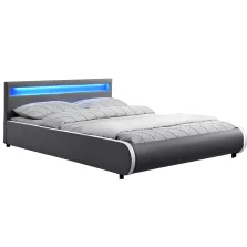   Franciaágy RGB LED világítással, szürke, 160x200, DULCEA