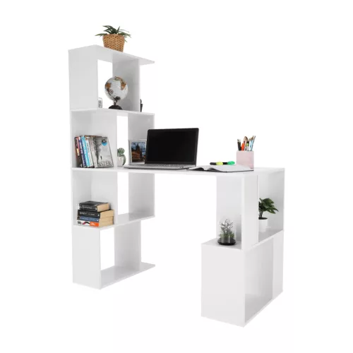 PC asztal könyvespolccal, fehér, FLOKI NEW