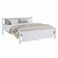   Ágy ágyráccsal, tűnyalábos fenyőfa/fehér, 180x200, LUCAS NEW