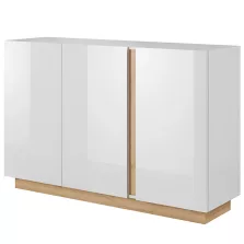 Komód, fehér/tölgy grandson/magasfényű fehér, CITY