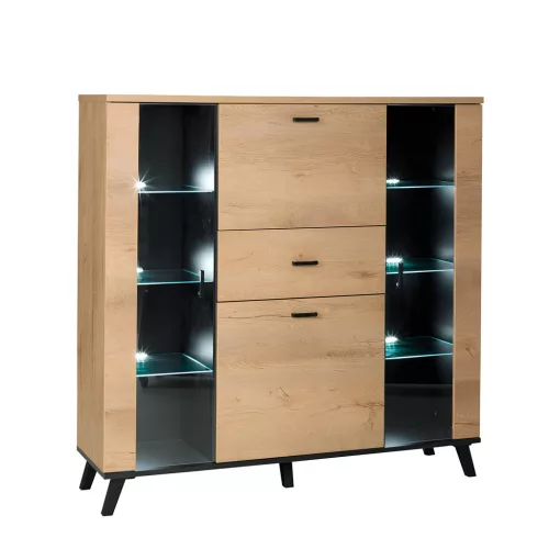 Komód, tölgyfa lefkas/fekete, SIRAN TYP 3