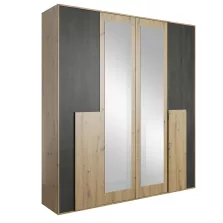   Szekrény tükörrel 2D, artisan tölgy/fekete norvég fenyő, BAFRA