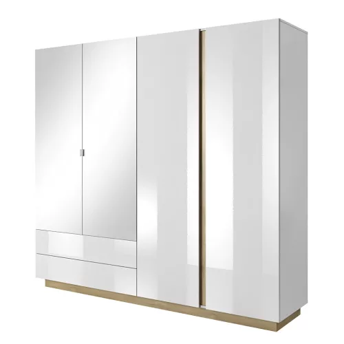 Szekrény tükörrel, fehér/grandson tölgy/fehér magasfényű, CITY