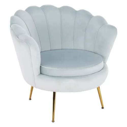 Fotel Art-deco stílusban, szürke-kék Velvet anyag/gold chróm-arany, NOBLIN