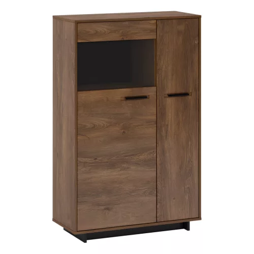 Komód/Vitrin, bolzano tölgy/fekete, balos, DELIS C1