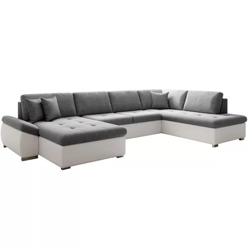 Kinyitható ülőgarnitúra, fehér/szürke, jobbos, MATAR U