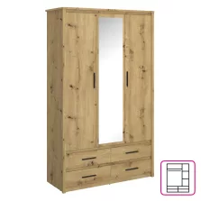 Szekrény tükörrel 3D4S, artisan tölgy, AIRON