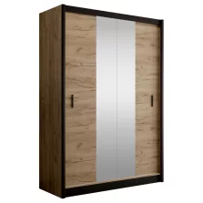   Tolóajtós szekrény, fekete/craft tölgy, 150x215 cm, CRAFT