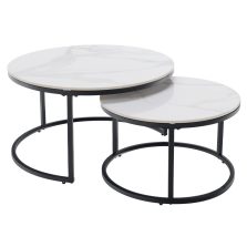   Dohányzóasztalok, 2 db-os szett, fehér márvány/fekete acél, LASTRO