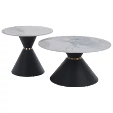   Dohányzóasztalok, 2 db-os szett, fehér márvány/fekete/arany, acél, MABUZ