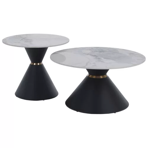 Dohányzóasztalok, 2 db-os szett, fehér márvány/fekete/arany, acél, MABUZ