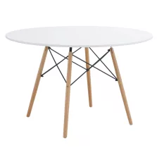   Étkezőasztal, fehér/matt/bükk, átmérő 120 cm, DEMIN NEW