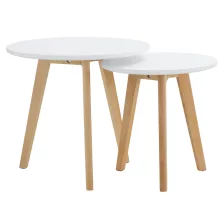 2 dohányzóasztal szett, fém, fehér/bükk, MALTO 2 NEW