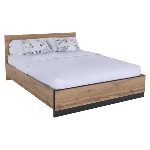 Ágy, 160x200, wotan tölgy/fekete, AMONI