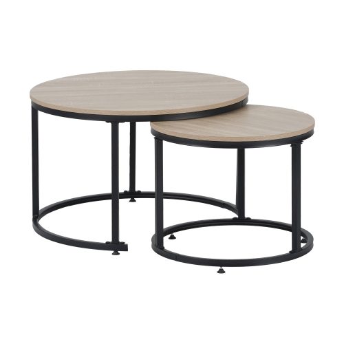 Dohányzóasztal, 2 db-os szett, sonoma tölgy/fekete, TARNI