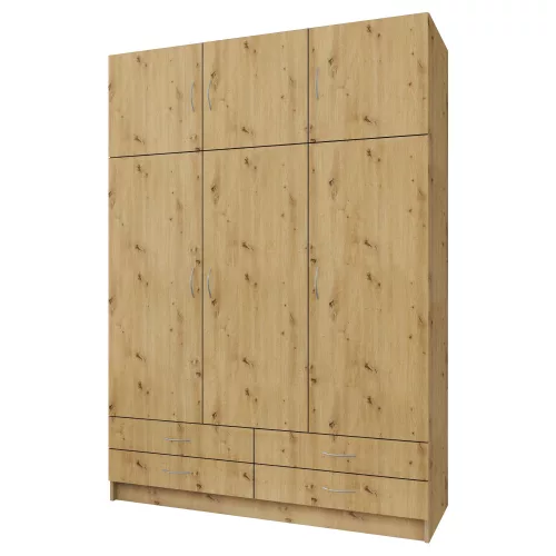 Ruhásszekrény, háromajtós, artisan tölgy, GERI NEW