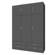 Ruhásszekrény, háromajtós, grafit, GERI NEW