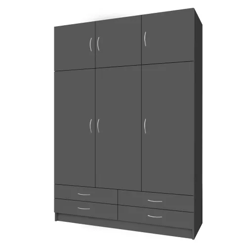 Ruhásszekrény, háromajtós, grafit, GERI NEW