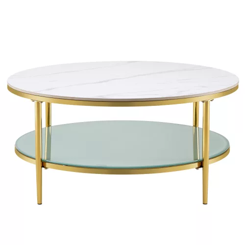 Dohányzóasztal, világos márvány/tejes/gold króm-arany, ENION 2 NEW