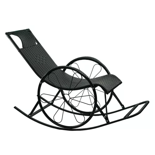 Hintaszék, rattan/fém, fekete, ROKIN