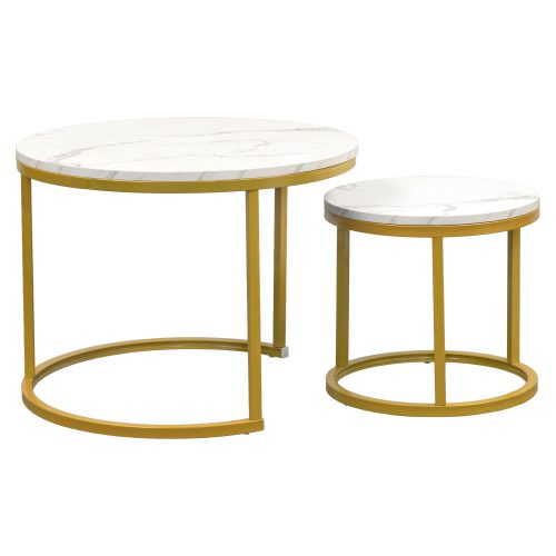 Dohányzóasztal, 2 db-os szett, arany/márvány imitáció, DAMON