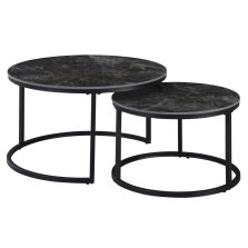   Dohányzóasztalok, 2 db-os szett, fekete márvány/fekete acél, LASTRO