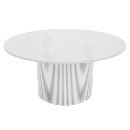 Dohányzóasztal, fehér márvány/MDF, átmérő 80 cm, MAHIR TYP 1