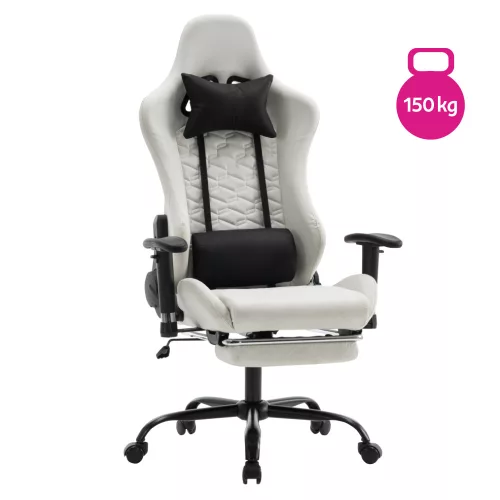 Irodai/gamer szék, fehér/fekete, teherbírás 150 kg, PAPIBAS