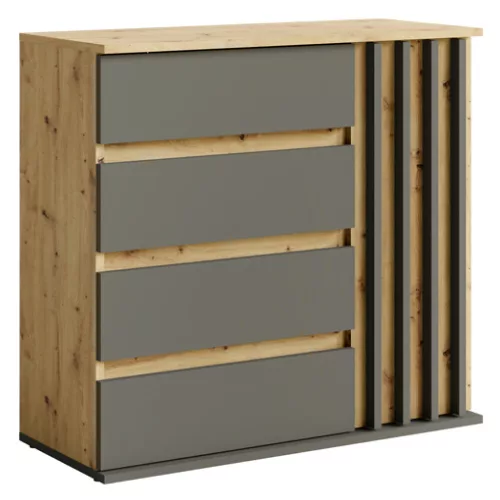 Komód, 1D4S grafit/artisan tölgy, DERIS