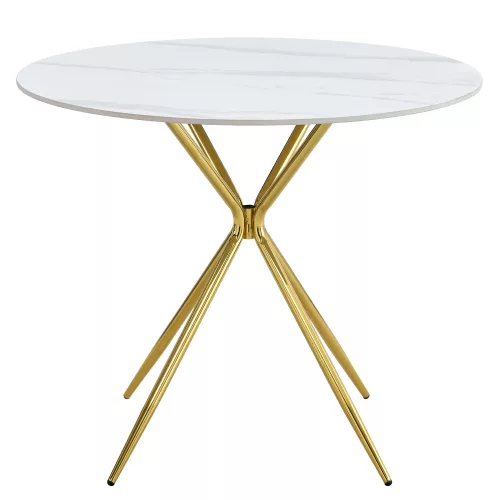 Étkezőasztal, fehér márvány/gold arany króm, átmérő 90 cm, MEKNER