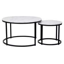 Dohányzóasztalok, 2 db-os szett, fehér/fekete, CIRKO