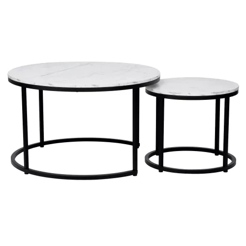 Dohányzóasztalok, 2 db-os szett, fehér/fekete, CIRKO