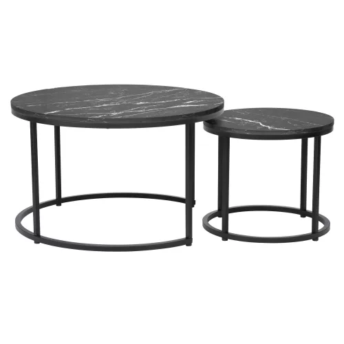 Dohányzóasztalok, 2 db-os szett, sötétszürke/fekete, CIRKO