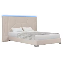   Ágy ágyráccsal és LED világítással, 160x200, bézs Velvet szövet, ALTESA