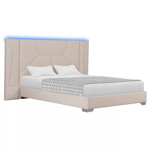 Ágy ágyráccsal és LED világítással, 160x200, bézs Velvet szövet, ALTESA