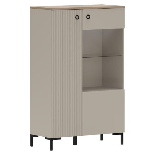 Alacsony vitrin, szürkésbarna Taupe/silverjack tölgy, DOMCA 1D1W/140