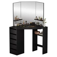 Sarok fésülködőasztal, fekete, ELIO
