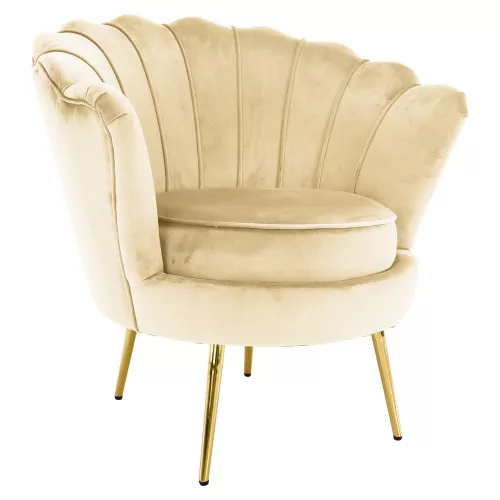 Art-deco stílusú fotel, bézs Velvet szövet/gold arany króm, NOBLEO