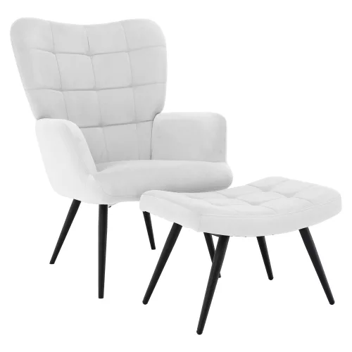 Fotel lábtartóval, világos szürke Velvet szövet/fekete, HABEN