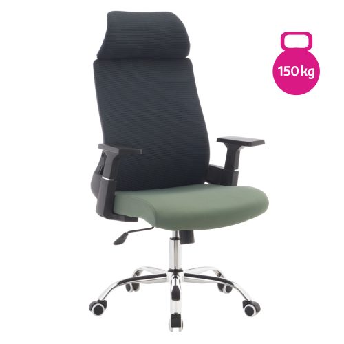 Irodai szék, sötétszürke/zöld/króm, teherbírás 150 kg, HOLGER