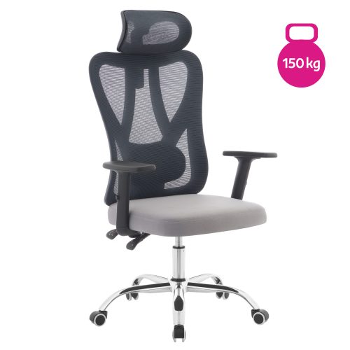 Irodai szék, sötétszürke/világosszürke/króm, teherbírás 150 kg, ADEMIR