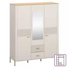 Szekrény tükörrel, kasmír/kő tölgy, RUNOL 3D2S