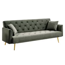 Kihúzható kanapé, sötétzöld/gold króm-arany, ALISIA