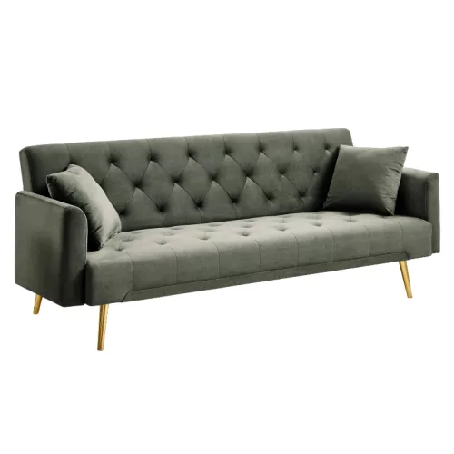 Kihúzható kanapé, sötétzöld/gold króm-arany, ALISIA