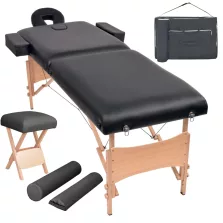   vidaXL 2 zónás fekete összecsukható 10 cm-es masszázsasztal és zsámoly