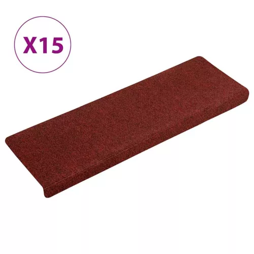 vidaXL 15 db öntapadós lépcsőszőnyeg 65 x 21 x 4 cm bordói piros téglalap alakú széllel