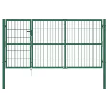   vidaXL zöld acél kerti kerítéskapu póznákkal 350 x 140 cm