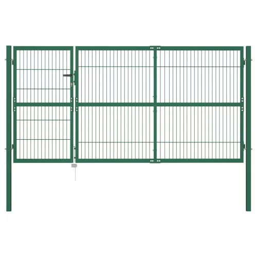 vidaXL zöld acél kerti kerítéskapu póznákkal 350 x 140 cm